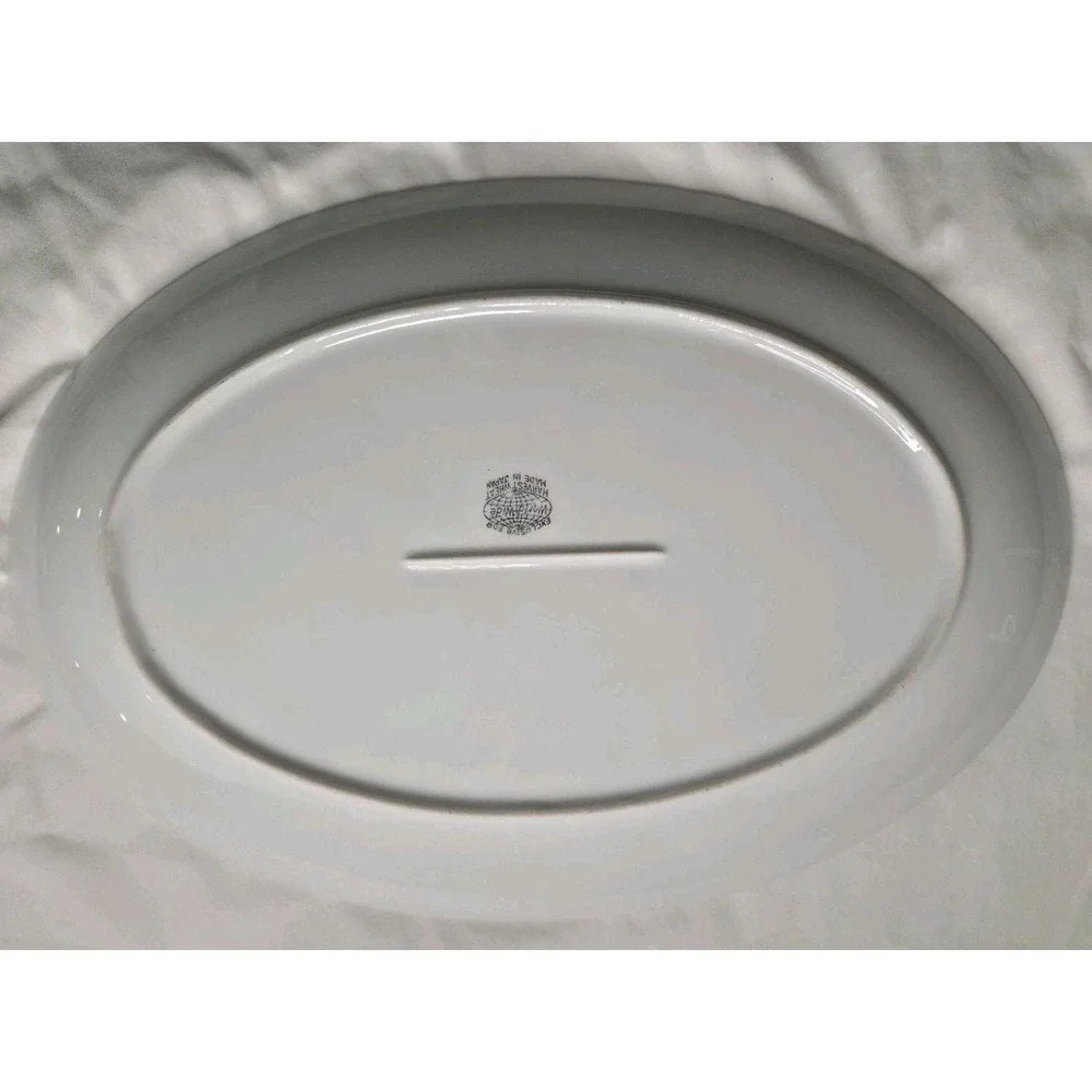 Vtg Mid Century Harvest Wheat China Oval Serving Platter Platinium Trim Japan 14